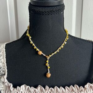 Handcrafted Yellow Bead Drop Necklace